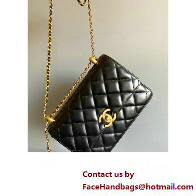 chanel black Shiny Calfskin  &  Gold-Tone Metal SMALL FLAP BAG 2024